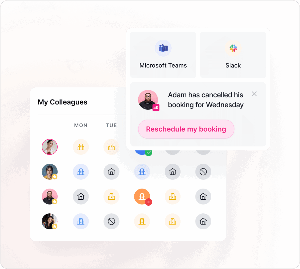Use Slack or Microsoft Teams to reschedule bookings