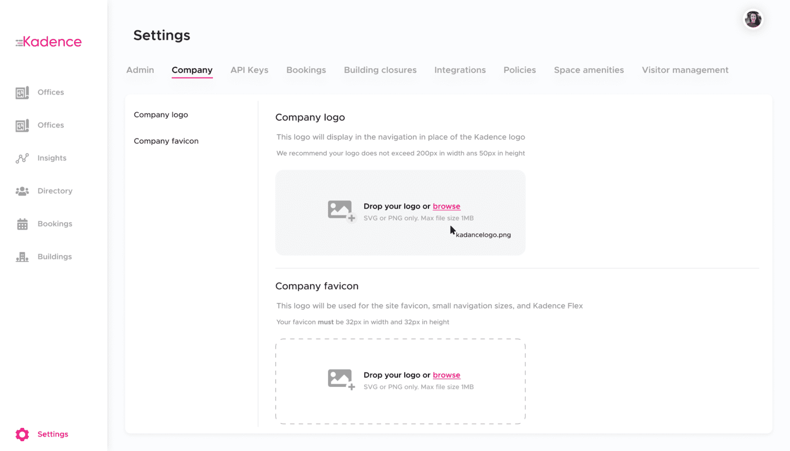 Upload your own Logo to the Kadence Hybrid Operating Platform to give your team the best hybrid working experience
