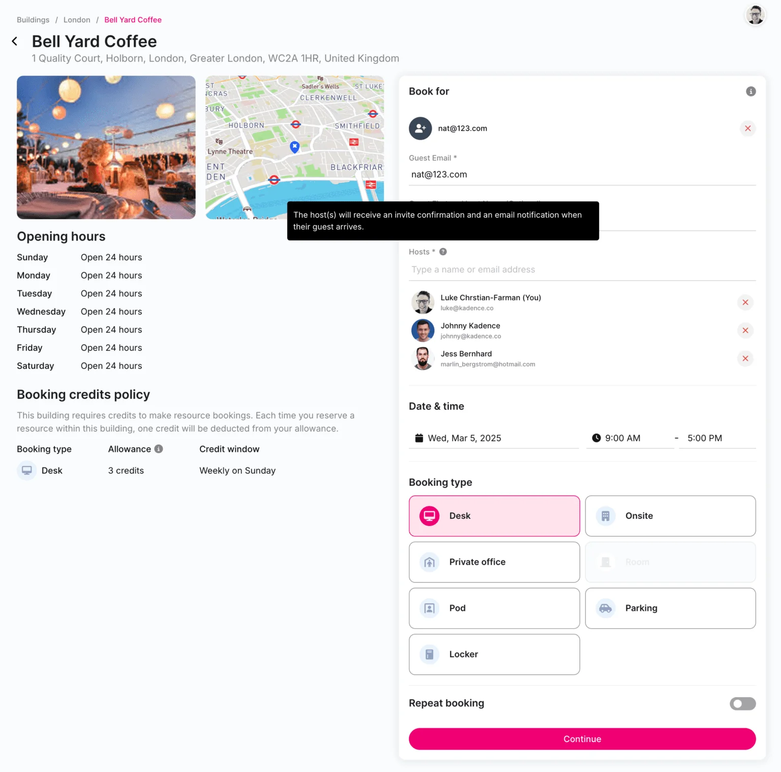 Adding multiple hosts to a guest booking on the Kadence web app