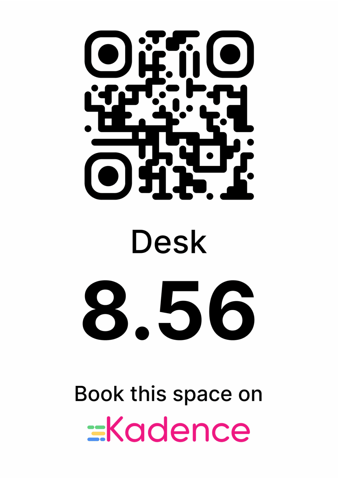 A QR code for booking a space on Kadence.