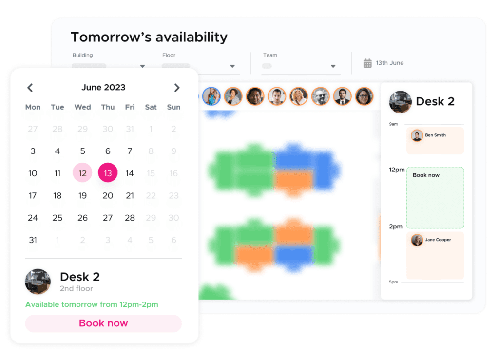 Hybrid Work softwarre lets you see what desks are available ahead of time using a calendar.