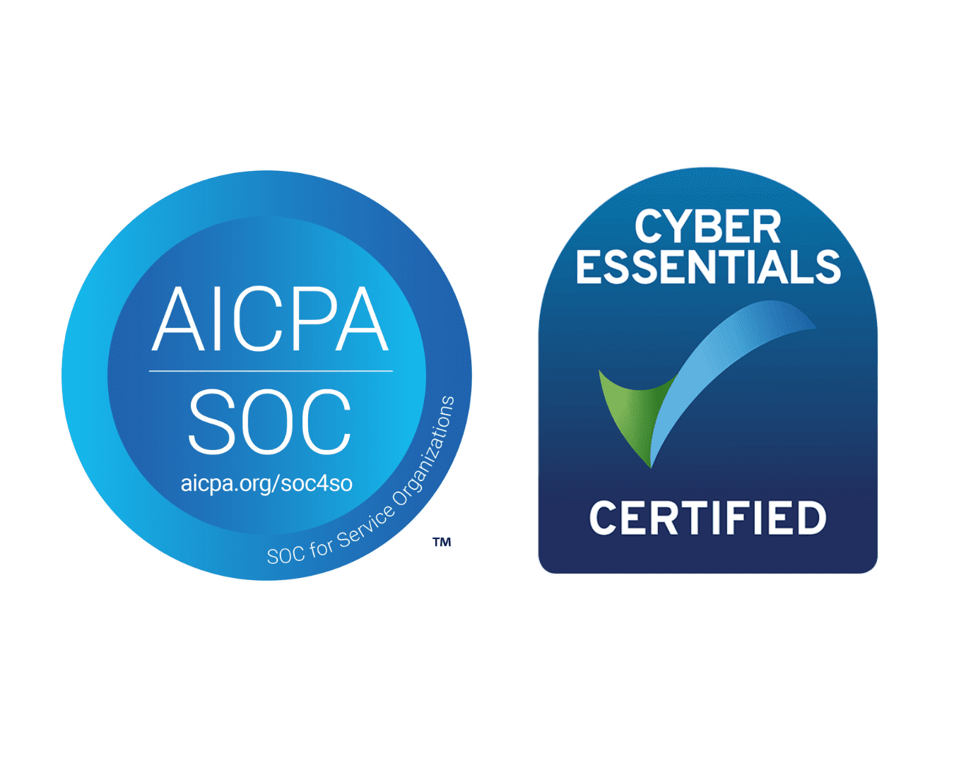 These are logos are of AICPA SOC type 2 and Cyber Essentials certifications