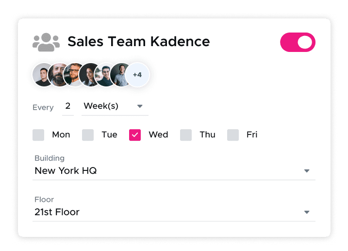 Set up team days with your sales team and plot them for any day of the week to boost team productivity with team coordination and scheduling software