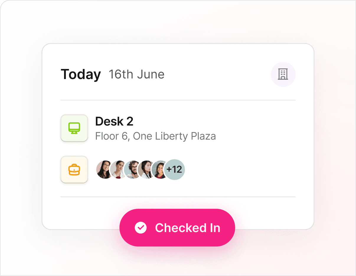 This is an image of a pink check-in notification to let you know you've been checked into desk 2 on 16th June