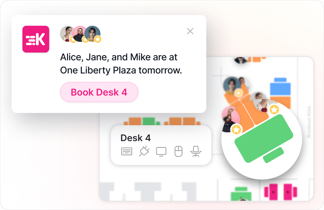 Smart Desk Booking Software Suggestions based on when your team are heading to the office.