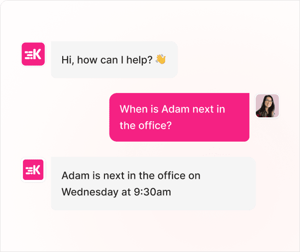 An example of a natural conversation with a AI tool for hybrid work.
