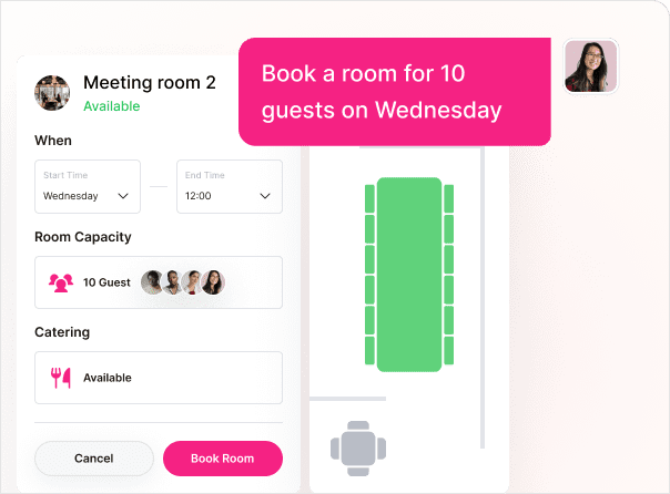 An example of how you can book a room for multiple guests using the Kadence AI chat bot