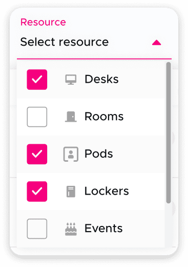 A list of bookable resources that you can select
