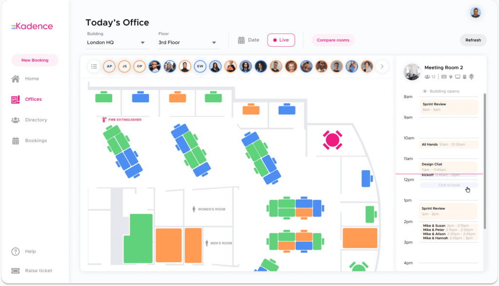 An interactive live office floor plan of the London HQ.