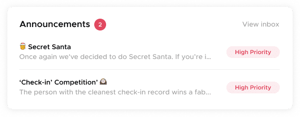 Workplace Announcements inbox tab