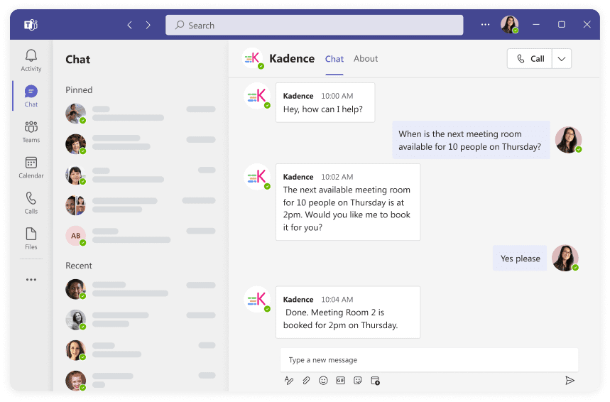 Kadence AI chat within Microsoft Teams