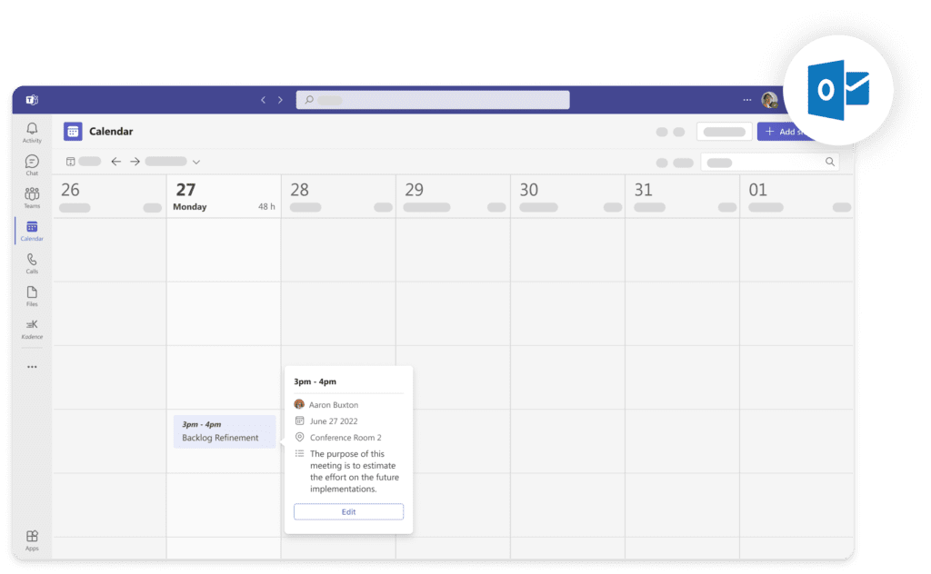 Illustration of syncing room bookings with outlook calendar