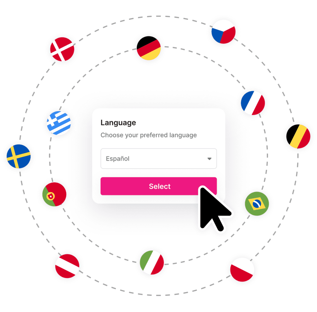 A stylised image of selecting a language in the Kadence Web app