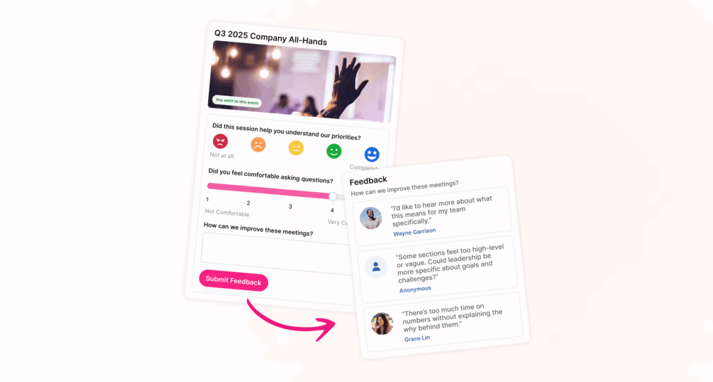 Stylized image of survey feedback in Kadence Workplace Events