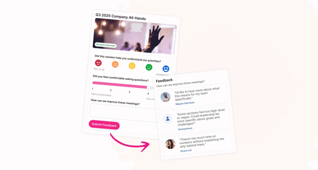 Stylized image of survey feedback in Kadence Workplace Events