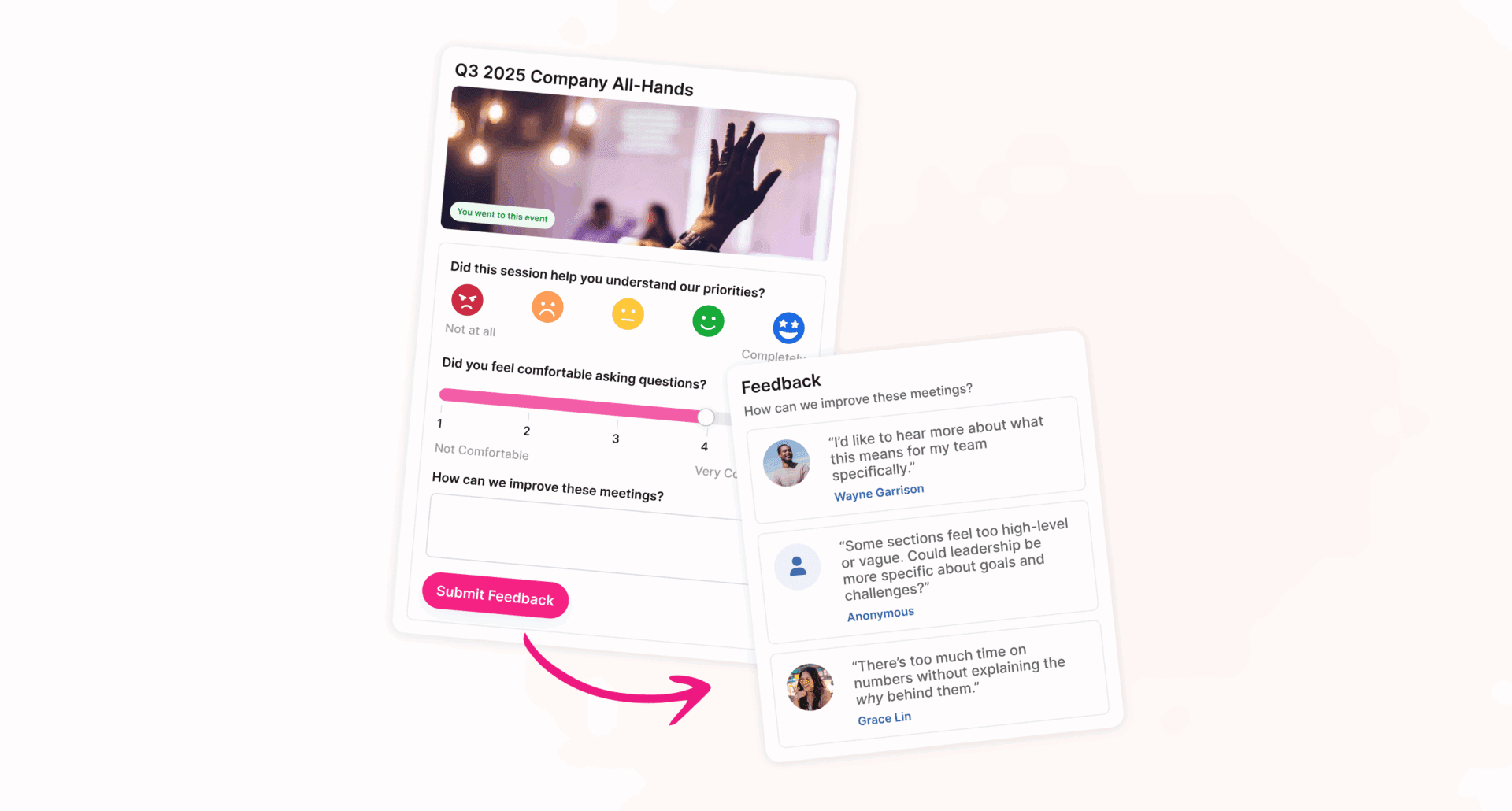Stylized image of survey feedback in Kadence Workplace Events