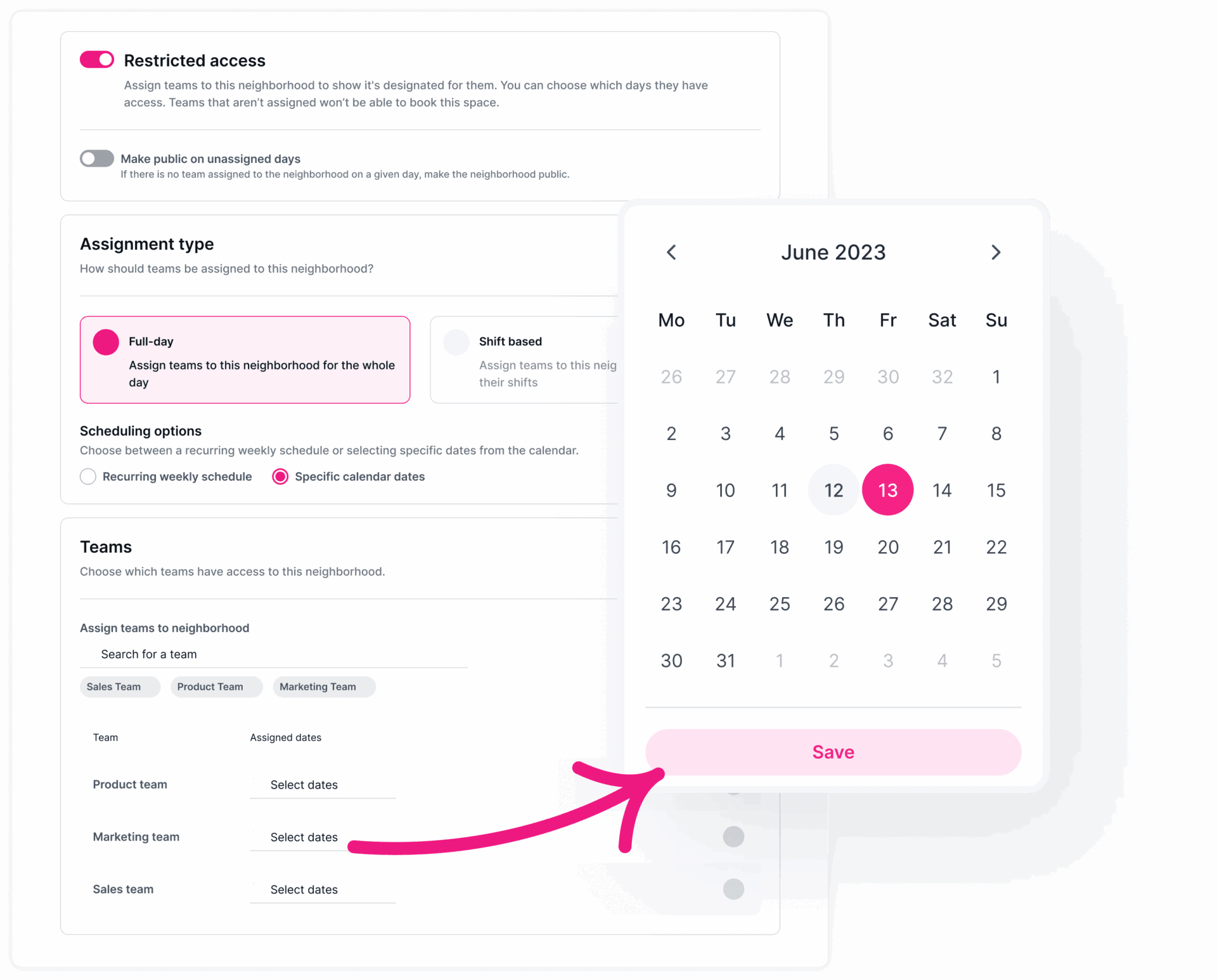 A stylised example of how you can create neighborhood schedules on Kadence.